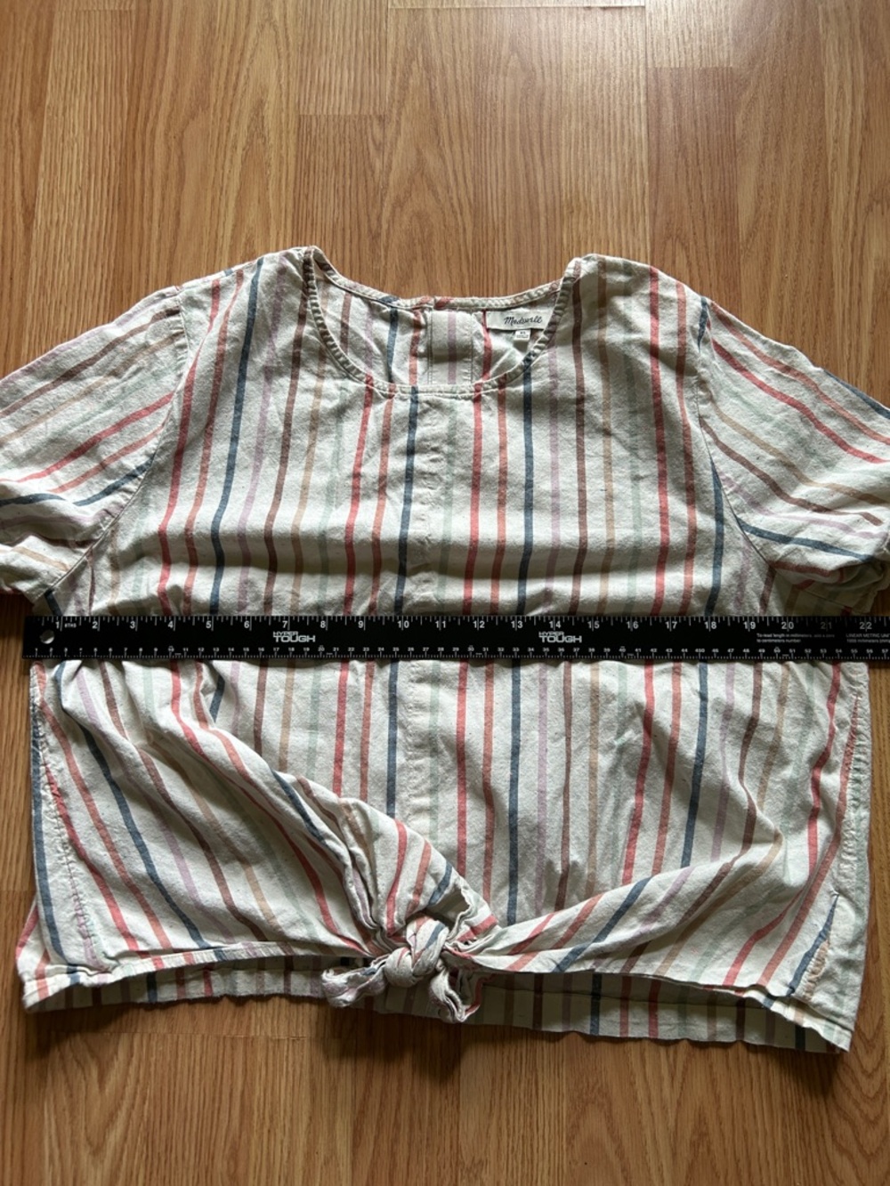 Madewell Cream Stripe Tie-Front Crop Top with Red and Blue Stripes - Picture 4 of 5